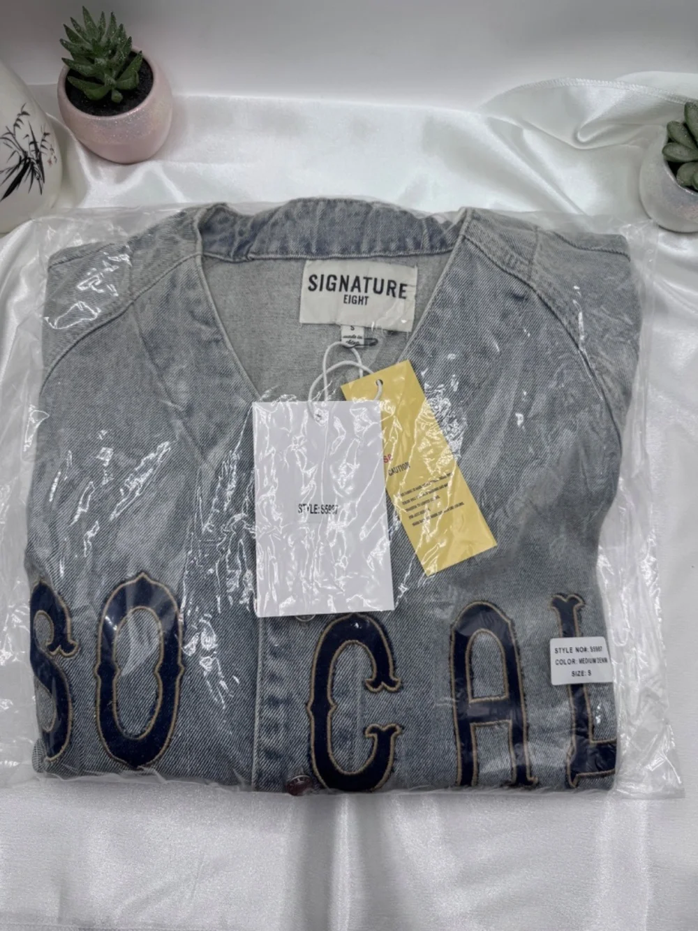 SO CAL Denim Short Sleeve Jean Jacket Shirt Medium-Wash Size Small - Picture 8 of 8